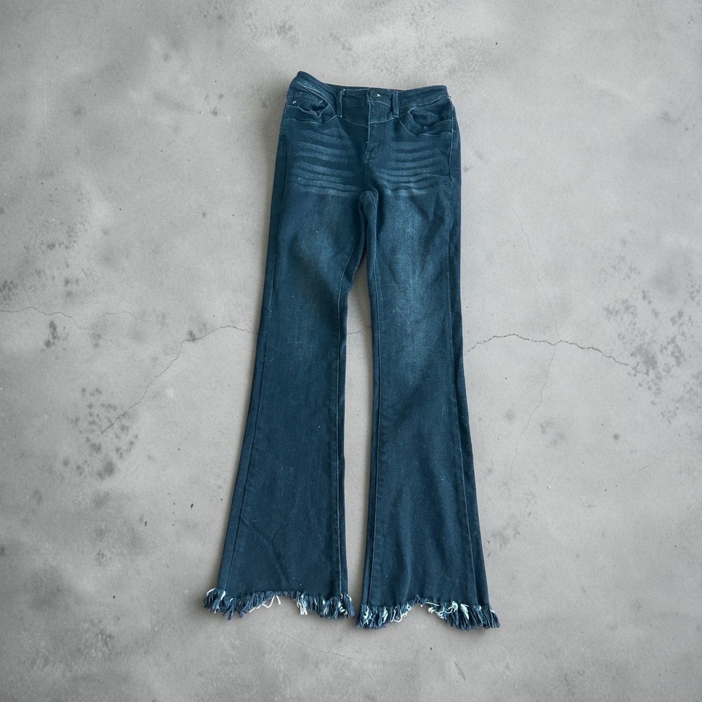 KanCan Maurices Boho Black High Rise Frayed Raw Hem Flare Jeans Sz 26 NWOT